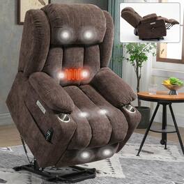 Kadyn - Power Lift Recliner Chair, 8-Point Massage & Heat, Dual USB Ports, Cup Holders, 350lb Capacity - Brown