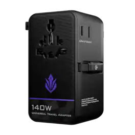 ELO - Phase 140W GaN 6-in-1 Universal Travel Adapter - 2x USB-C, 1x USB-A, Retractable USB-C Cable - US/UK/EU/AU - Black