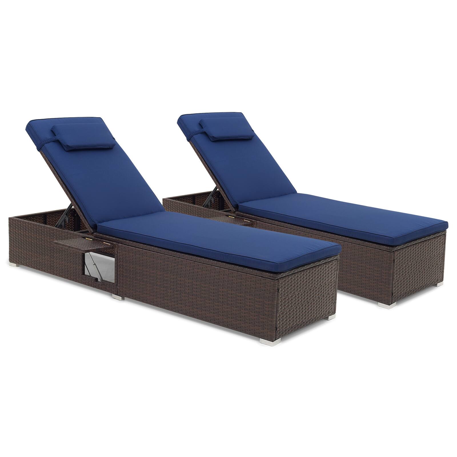 Front. Costway - 2 PCS Patio Chaise Lounge with 6-level Backrest Comfy Seat Cushion & Headrest Backyard - Mix Brown + Navy.