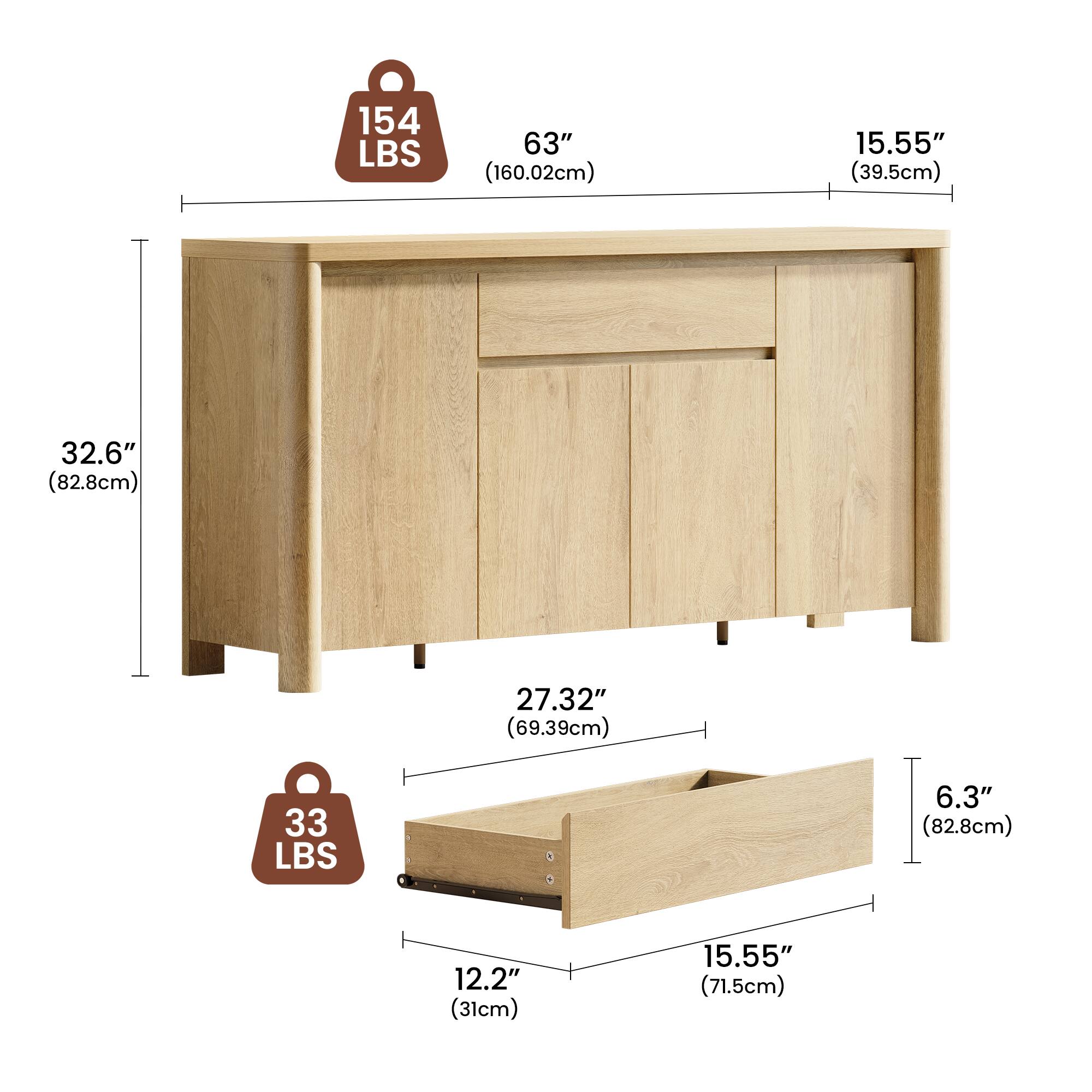 154 LBS  
63" (160.02cm)  
15.55" (39.5cm)  
32.6" (82.8cm)  
27.32" (69.39cm)  

33 LBS  
6.3" (16.02cm)  
12.2" (31cm)  
15.55" (39.5cm)