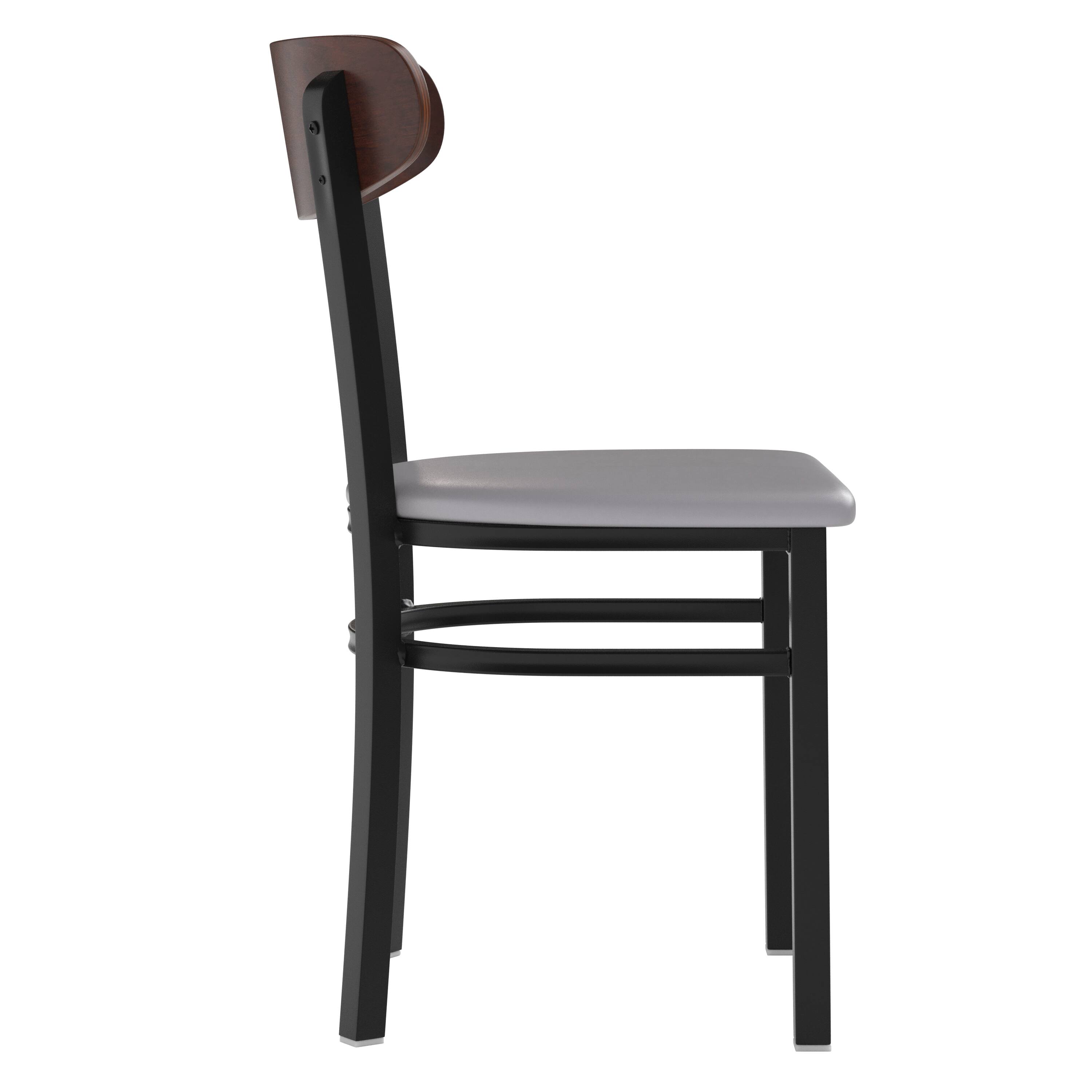 Alt View 9. Emma + Oliver - Yara Industrial Dining Chair with Rolled Steel Frame and Solid Wood Seat - 500 lbs. Static Weight Capacity - Walnut Wood Back/Gray Vinyl Seat.