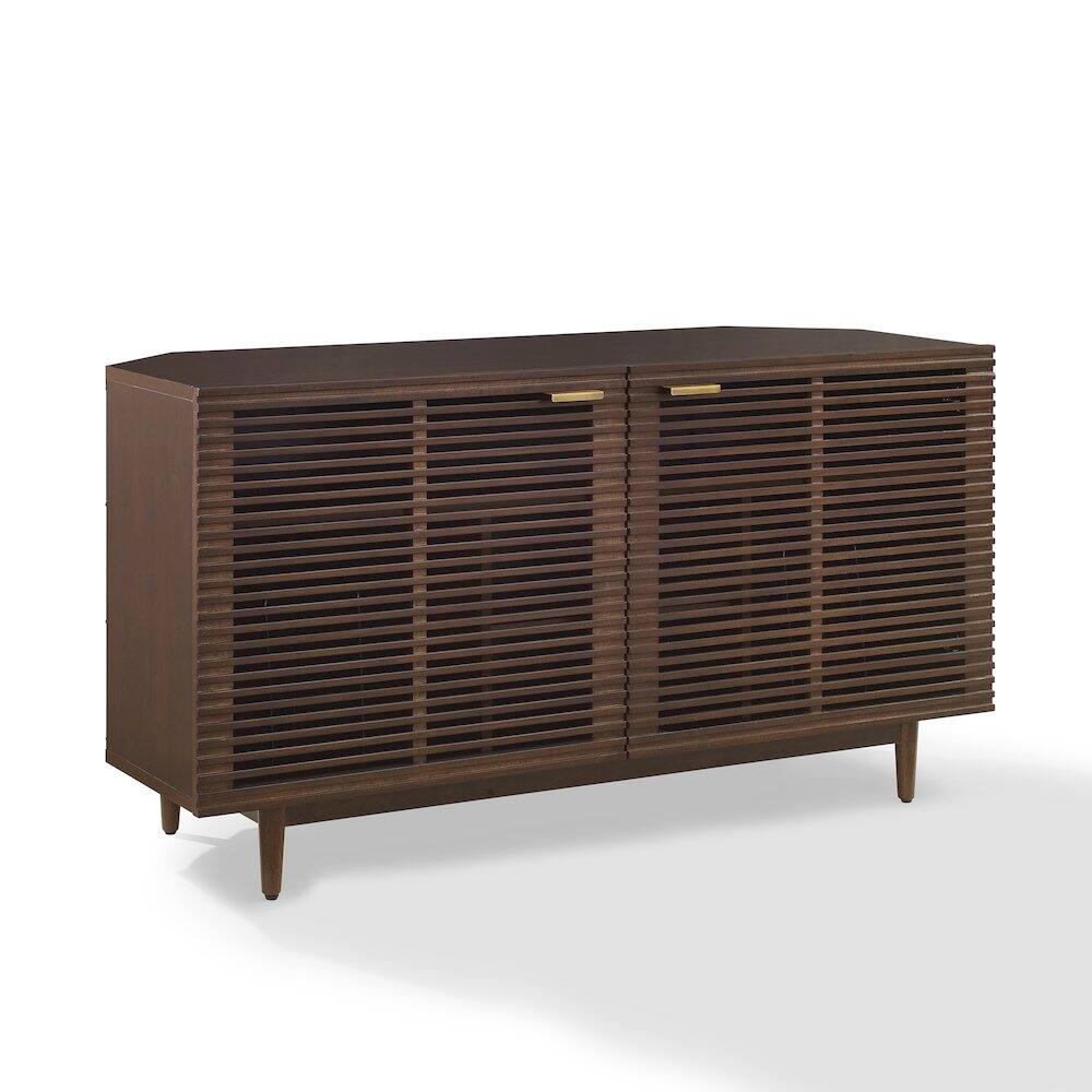 Front. Crosley Furniture - Cameron Corner Record Player Cabinet With Vinyl Storage - Brown.