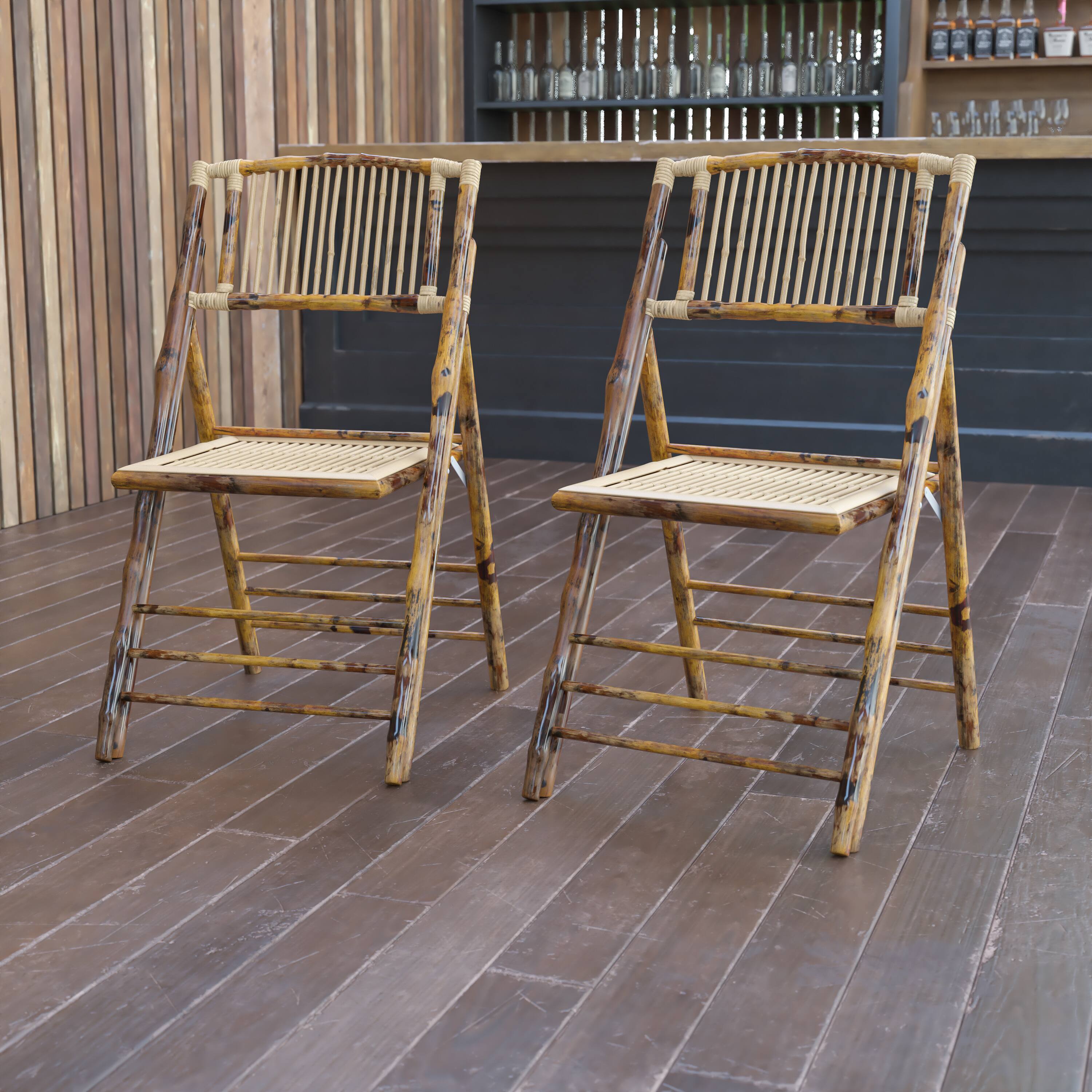 Alt View 2. Emma + Oliver - Bamboo Folding Chairs | Set of 2 Bamboo Wood Folding Chairs - Bamboo.