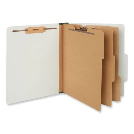 Front. Universal - Eight-Section Pressboard Folders, 3" Expansion, 3 Dividers, 8 Fasteners, Letter Size, Gray Exterior, 10/Box.