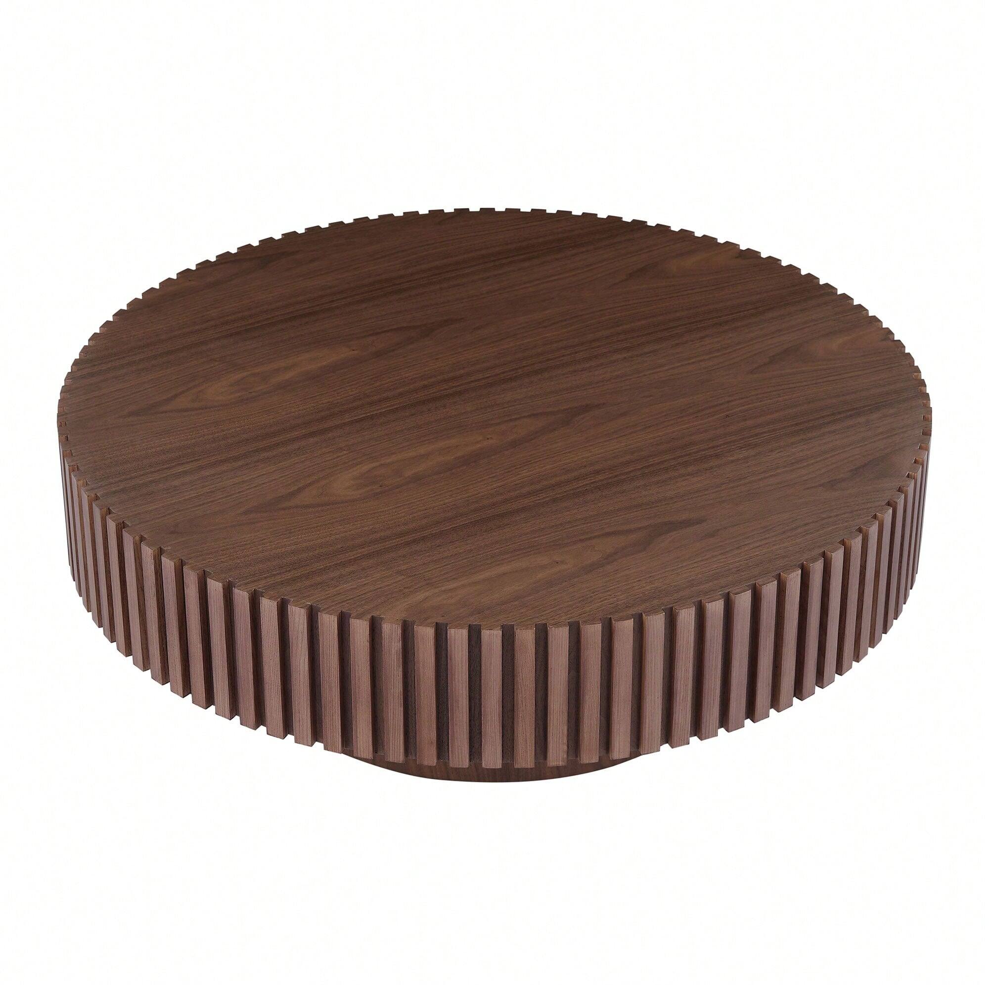Alt View 1. Trinkets Crazed - 31.49" Round Coffee Table Wood, Circle Coffee Table,Drum Fluted Coffee Accent End Side Center Table - Walnut.
