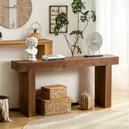 Whisen - 63" Rectangular Console Table, Fir Wood Sofa Table for Entryway, Rustic Narrow Hallway Table - Natural