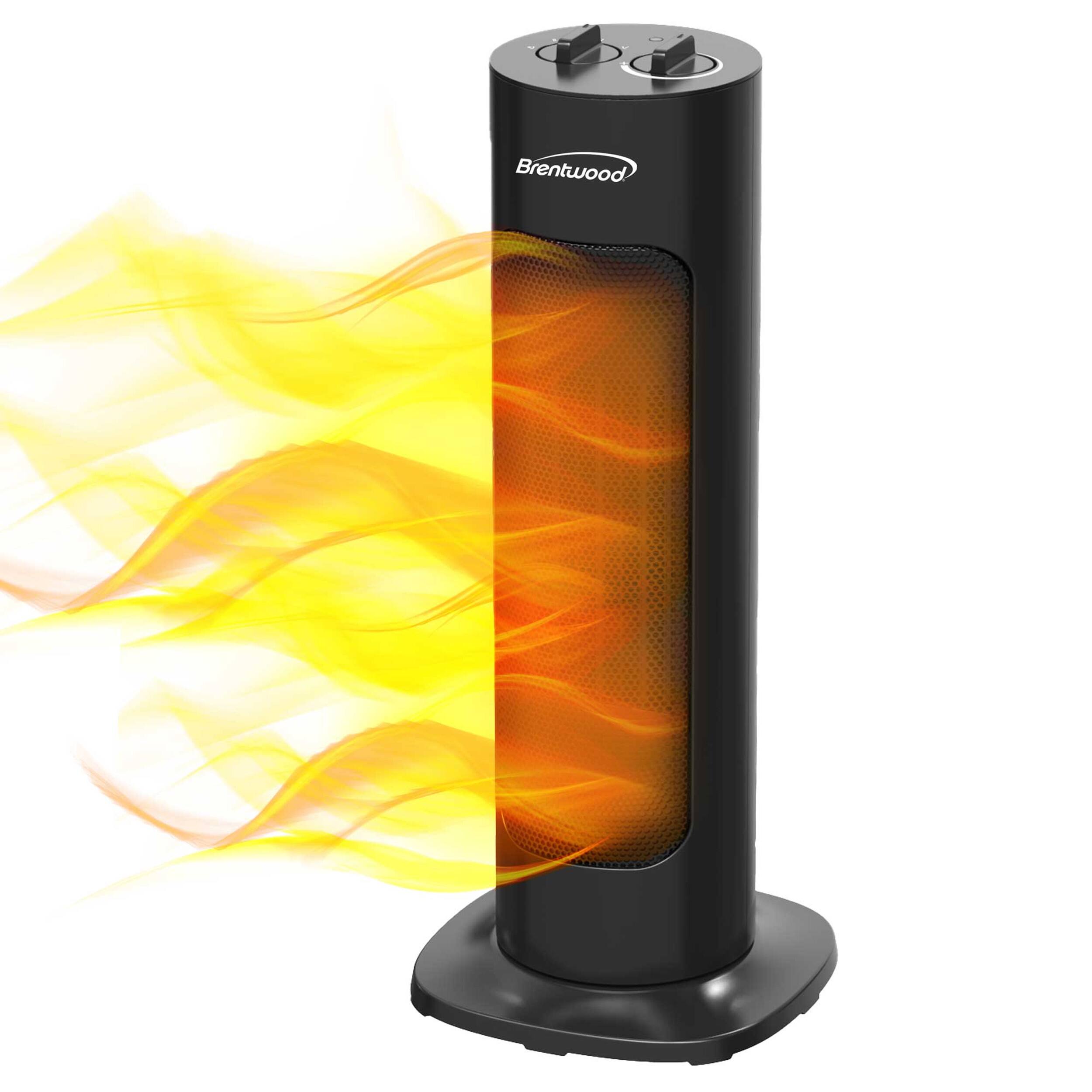 Angle. Brentwood - Brentwood 1500 Watt Portable Oscillating Ceramic Tower Space Heater in Black.