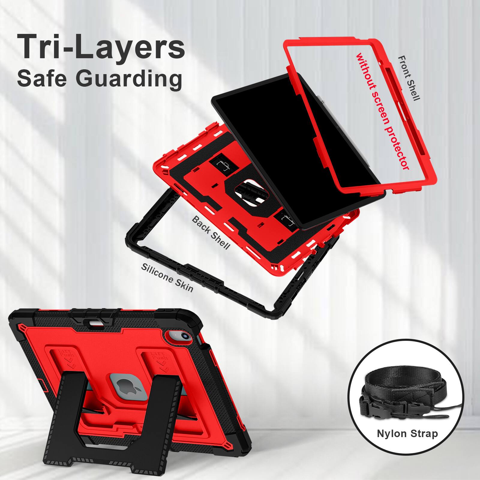 Tri-Layers Safe Guarding without Front Shell screen protector Back Shell Silicone Skin = - C Taals LATY Cush Nylon Strap
