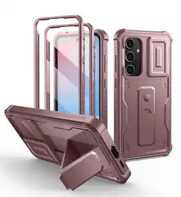 dexnor - for Samsung Galaxy S24 FE Case with Built-in Slide Camera Cover & Screen Protector & Kickstand - Peony Pink