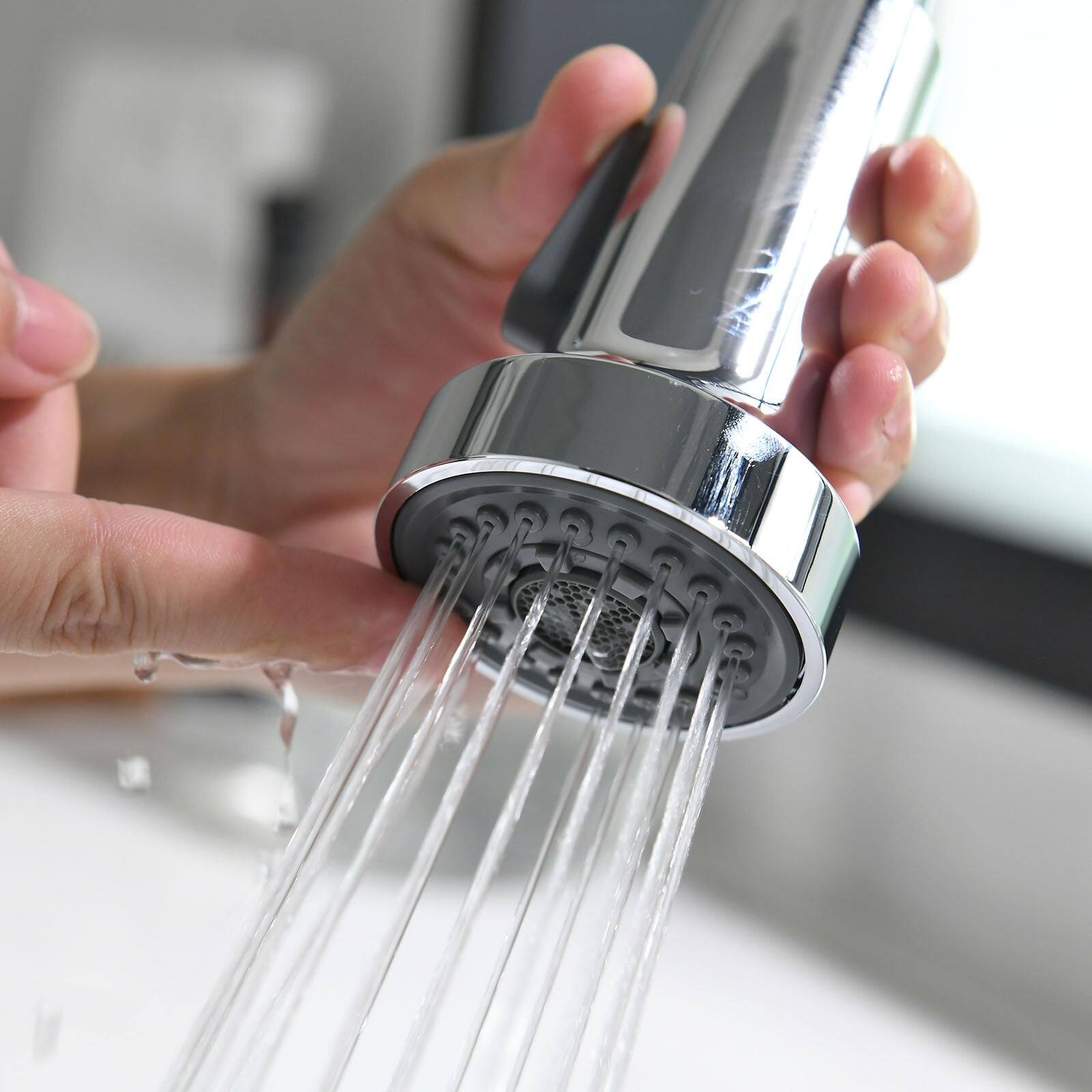 Left. Boyel Living - Silver Style Single Handle Pull Down Sprayer Kitchen Faucet - Chrome.