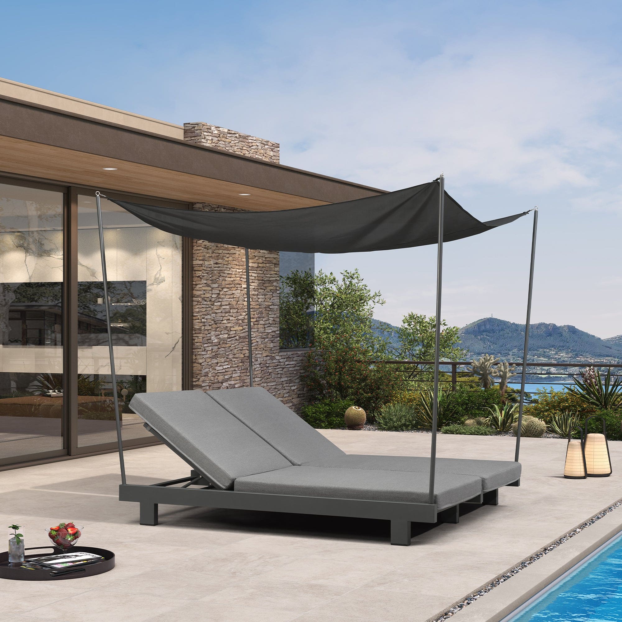 PURPLE LEAF - Outdoor Luxury Chaise Lounge Bed with Cushion Olefin Blend Fabric Aluminum Frame for Deck Backyard and Patio Poolside - Gray price history on PriceWatchPro