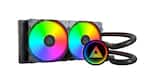 Front. Montech - LightFlow ARGB 240 CPU Liquid Cooler, 240mm AIO with Infinity Mirror Design, 3100RPM Pump, 2x120mm ARGB Fans - Black.