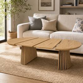 Loheer - Extendable Oval Dining Table, Wood Grain MDF, Space-Saving Coffee and Dining Table - Beige and Natural