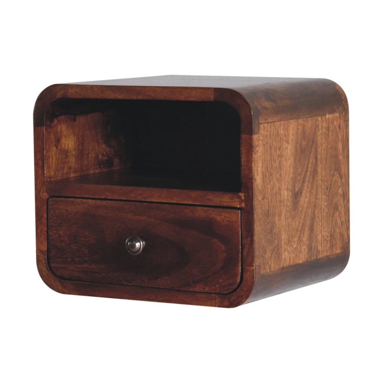 Back. Tiramisubest - Wall-Mounted Mini Chestnut Bedside with Open Slot and Drawer - Brown.