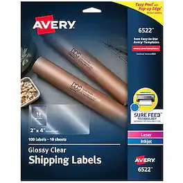 Avery - Sure Feed Laser/Inkjet Shipping Labels, 2" x 4", 100 Labels/Box - Glossy Clear
