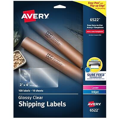 Avery - Sure Feed Laser/Inkjet Shipping Labels, 2" x 4", 100 Labels/Box - Glossy Clear