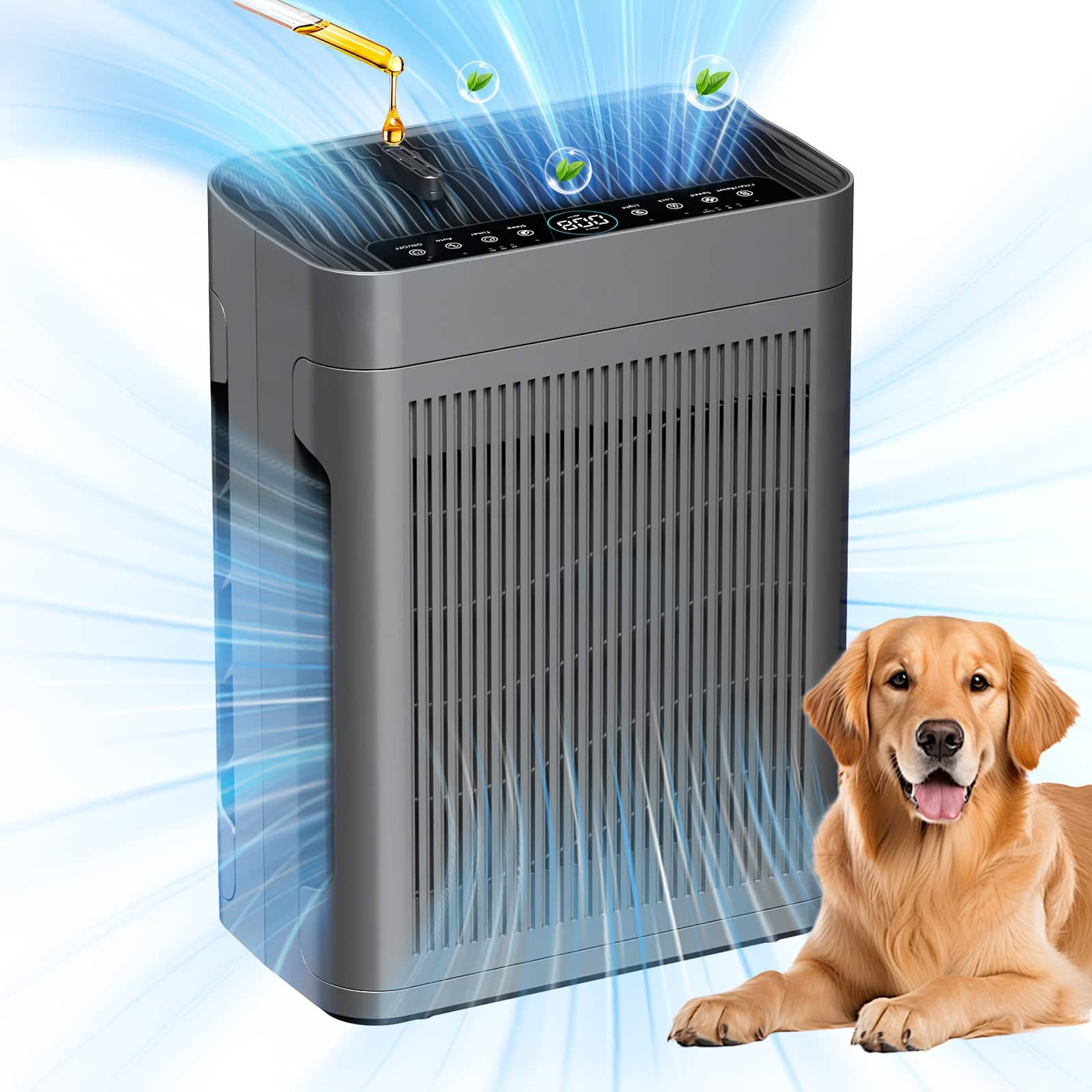 Front. GlowWise - Air Purifier for Home Large Room Bedroom Up to 3000 Sq Ft with Washable Filters,  PM 2.5 Sensor, Air Cleaner for Dust. - Dark Gray.