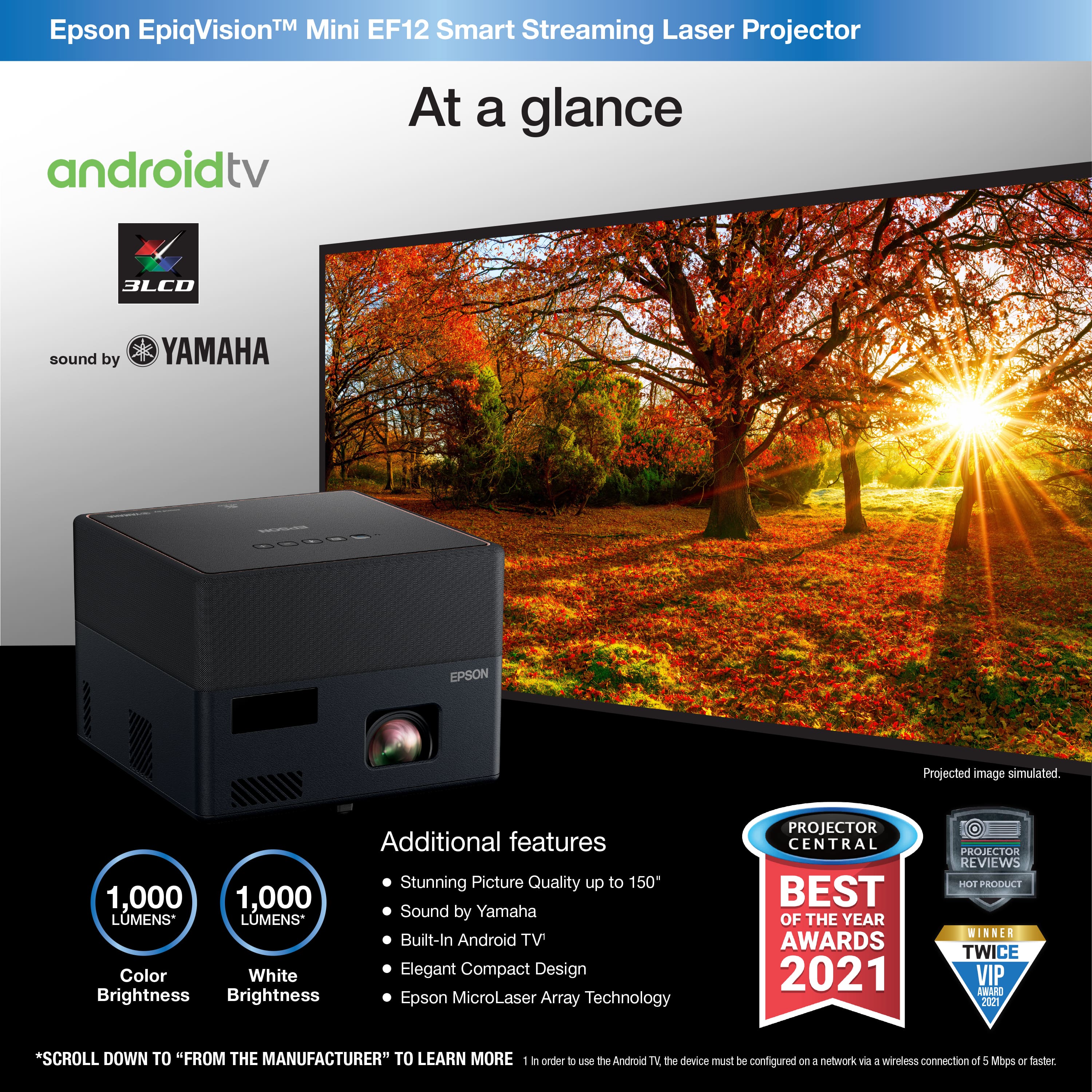 Epson – EpiqVision Mini EF12 Smart Streaming Laser Projector with HDR and Android TV – Black and Copper Sansujyuku sansujyuku.com