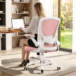 KERDOM - Colorful Mesh Ergonomic Office Chair with Adjustable Lumbar Support & Height, Swivel Desk Chair with Flip-up Arms, Tilt - Pink