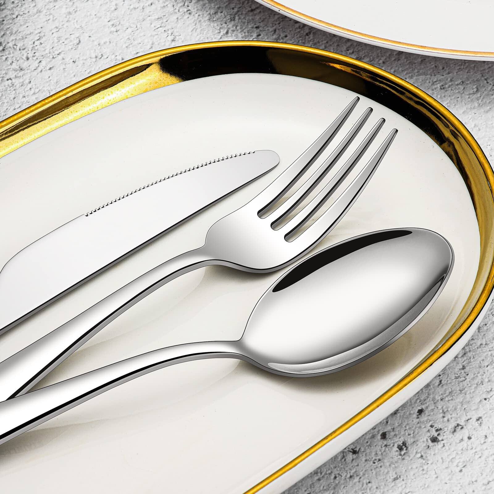 Left. Dazzed Corner - 40-piece Silverware Set for 8, Stainless Steel Flatware Cutlery Set - Silver.