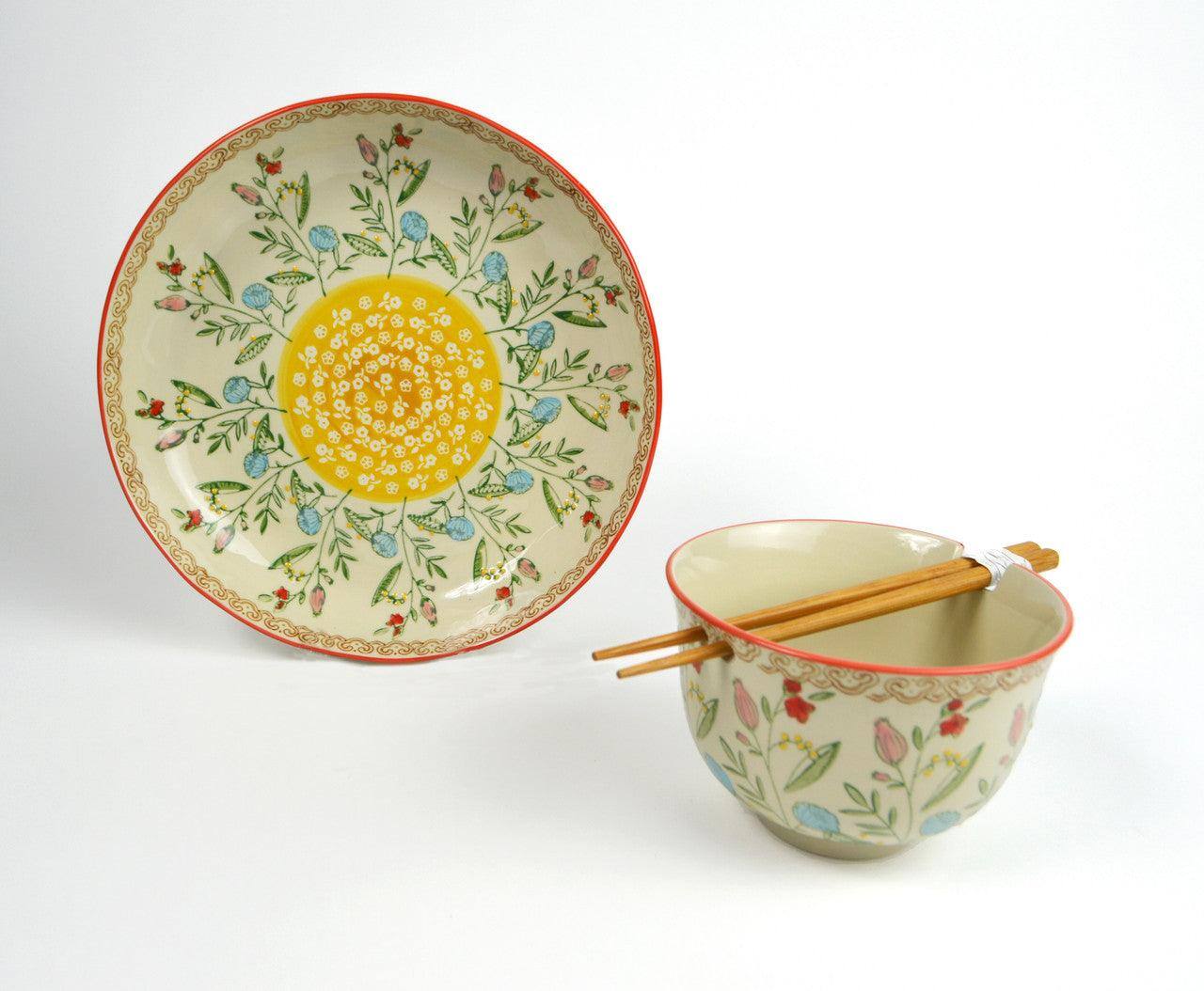 Angle. Euro Ceramica Home - Ella Artisan Stoneware 3- Piece Ramen Bowl and Meal Bowl Set -- Red - Red.