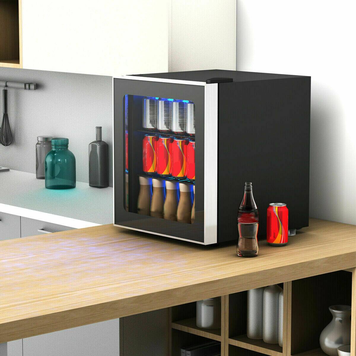 Angle. Sugift - 60 Can Beverage Mini  Refrigerator with Glass Door - Black.