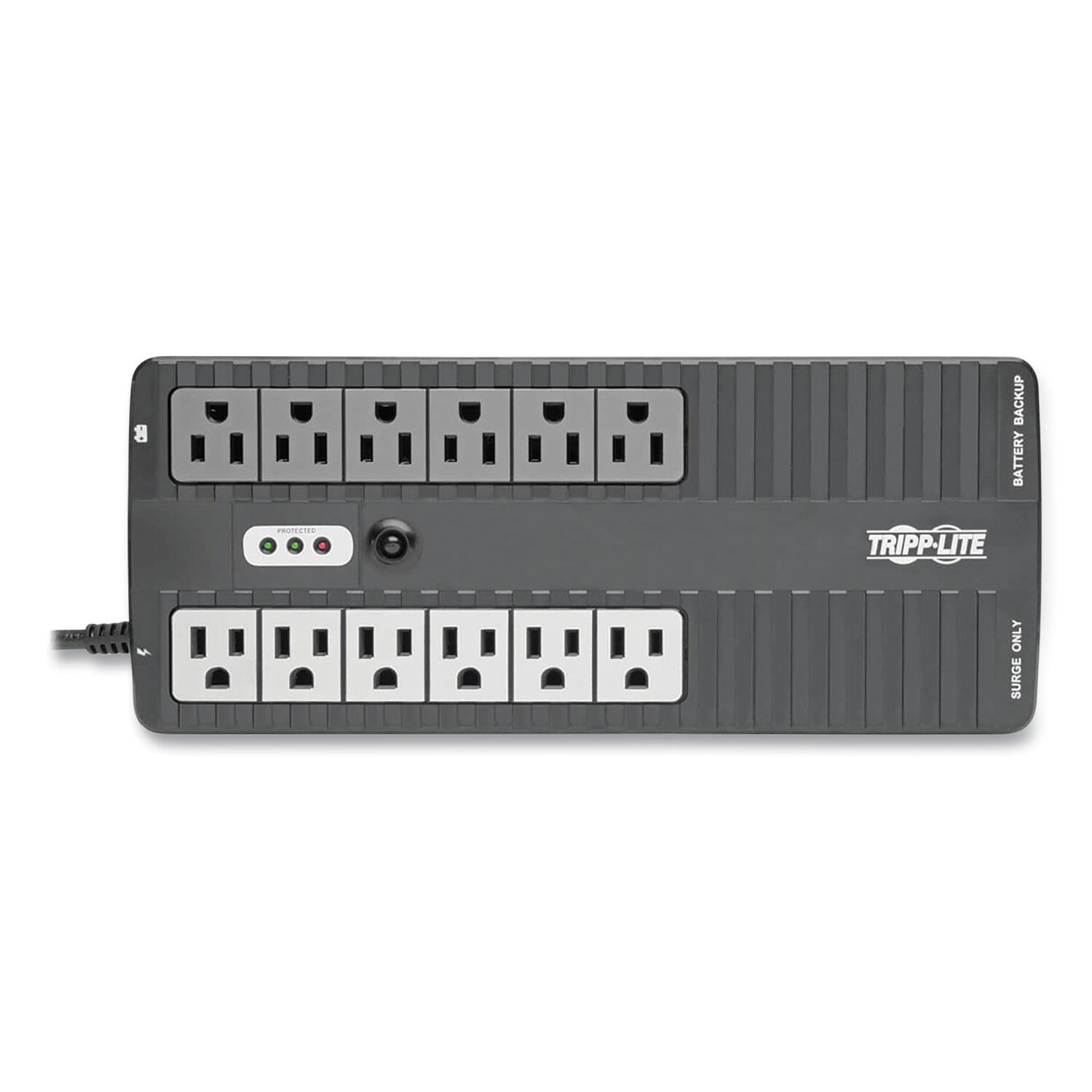The text on the image is: "8 BACKUP BATTERY PROTECTOR TRIPP-LITE ONLY SURGE."