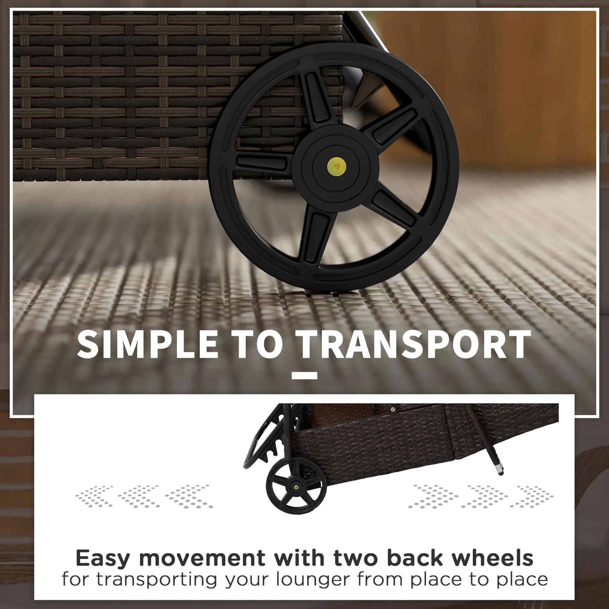 SIMPLE TO TRANSPORT
Easy movement with two back wheels for transporting your lounger from place to place