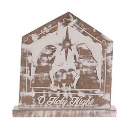 BreeBe - White Washed Nativity Sign (Set of 2) - Brown, White