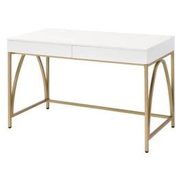 Manhattan Lane - 50 Inch Desk Console Table, 2 Drawers, Metal Inverted U Frame, White, Gold - White and Gold