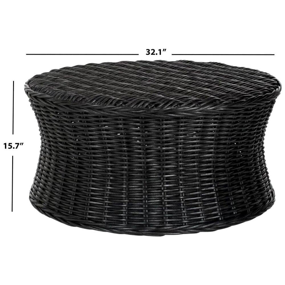Safavieh - Home Collection Ruxton Rattan Round Coffee Table Ottoman - Black