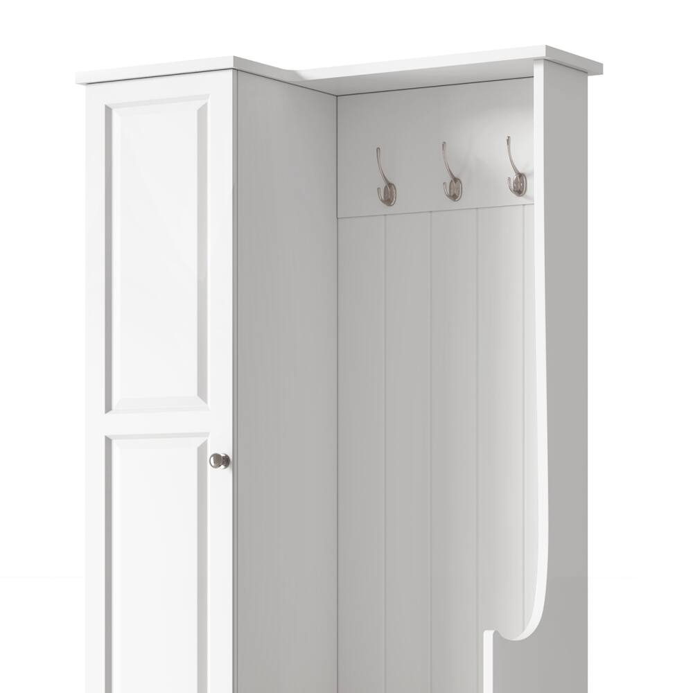 Alt View 10. Loheer - Loheer White Minimalist Hall Tree with Flip Up Bench and Adjustable Shelves - White.