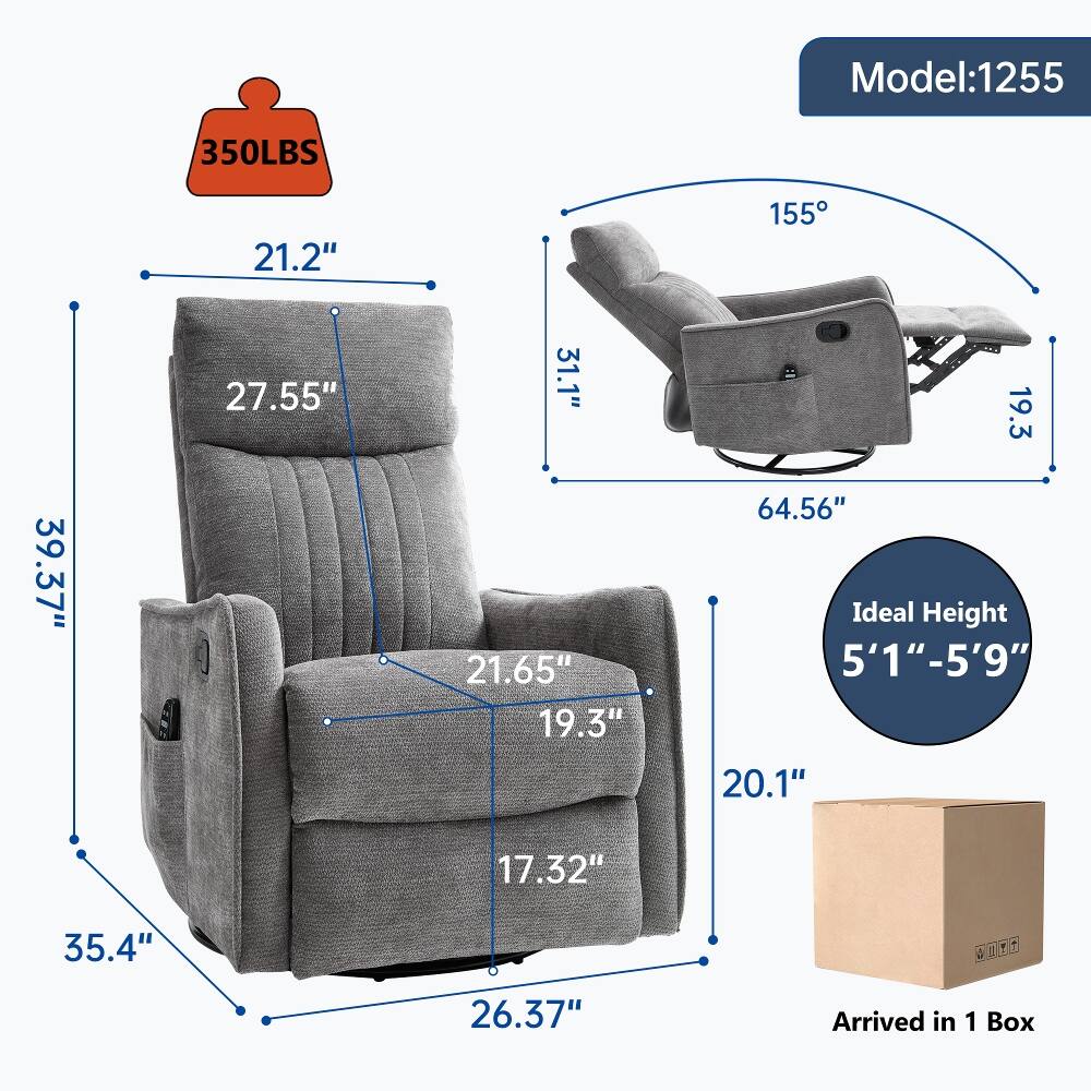 Model: 1255  
350LBS  
39.37"  
21.2" 27.55"  
31.1" 21.65" 19.3"  
155 19.3 64.56" Ideal Height 5'1"-5'9" 20.1"  
17.32"  
35.4"  
26.37"  
Arrived in 1 Box