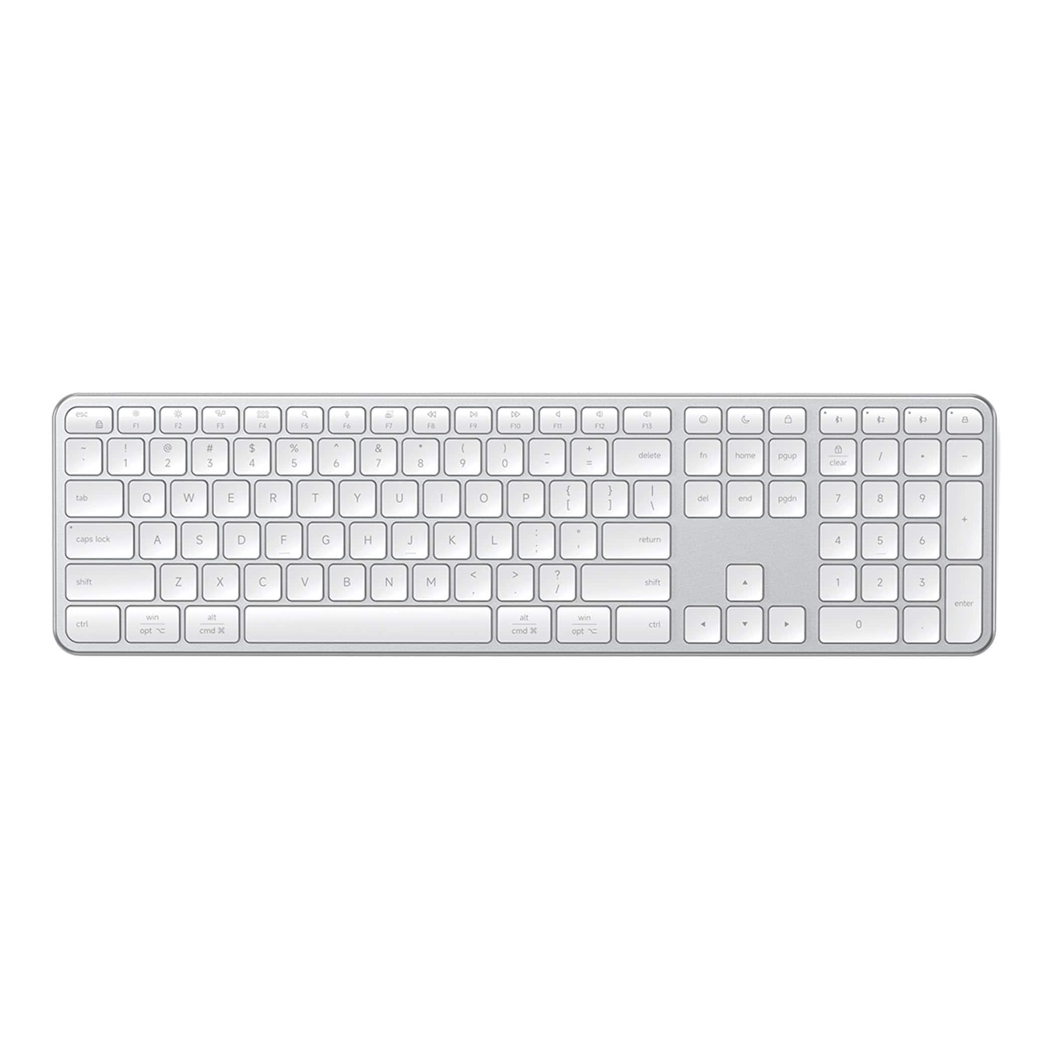 Satechi - Slim EX3 Full-Size Wireless Keyboard - Numpad, Bluetooth & 2.4GHz, OS Key Remap, USB-C Rechargeable - Silver