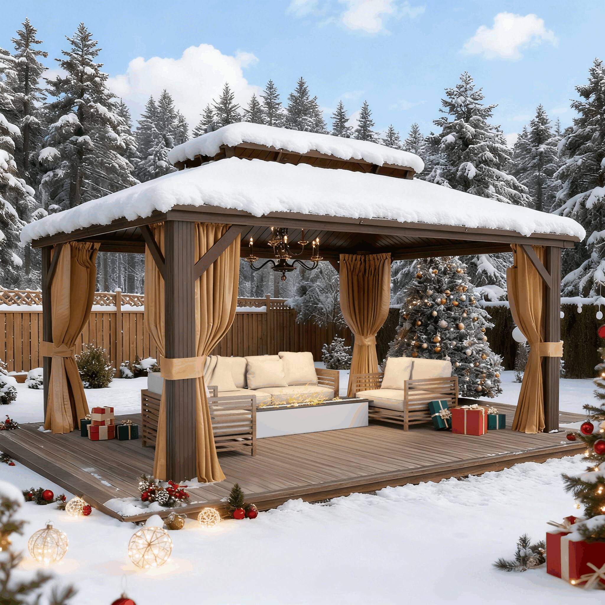 Alt View 4. U-HOMY - Outdoor Hardtop Gazebo with Galvanized Steel Double Roof, Aluminum Frame, Curtains and Netting - 12' x 16'.