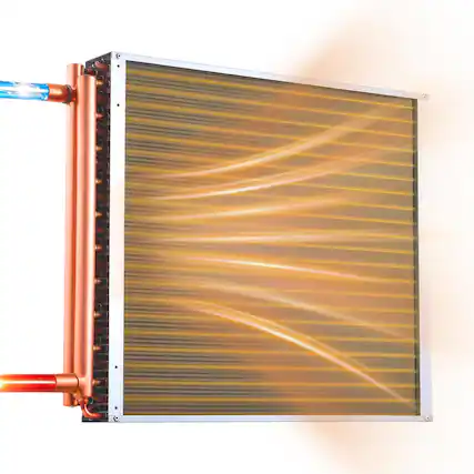 Front. VEVOR - Water to Air Heat Exchanger, 22 x 22 in Finned Tube HVAC Heat Exchanger Coil with Copper Tubes & Aluminum Fins, 190K BTU - Red-brown;Silver.