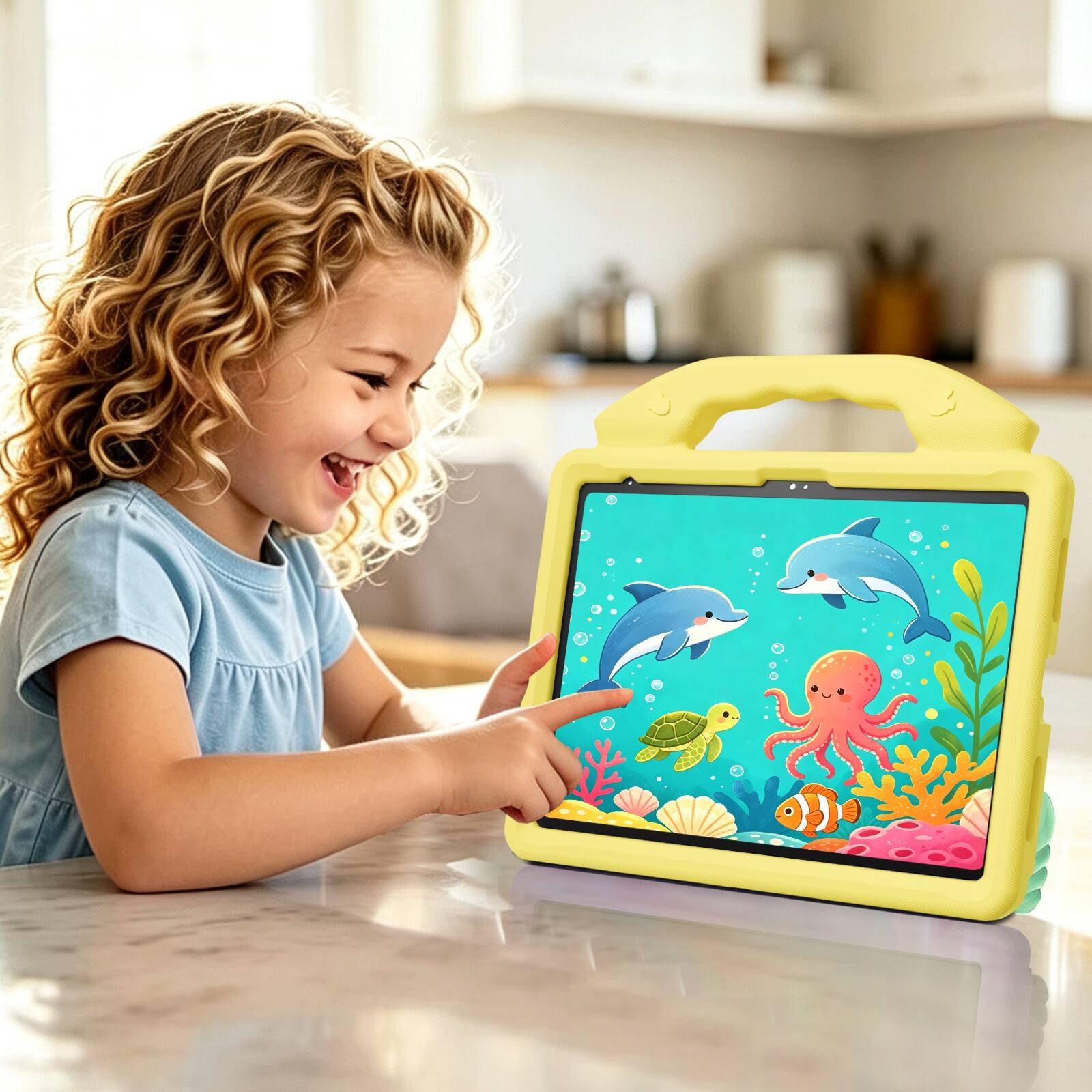 Alt View 2. UUCOVER - Kids Case for iPad (A16) 11-inch 2025 / iPad 10th Gen 2022 Cute Shockproof EVA Handle Stand Anti-Slip Protective Cover - Yellow.