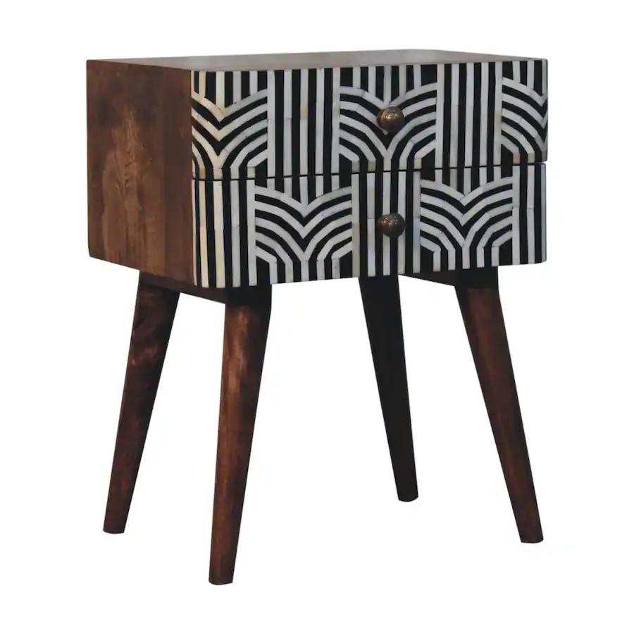 Artisan Furniture Solid Wood Honey Edessa Bone Inlay Bedside, 2 Drawers ...