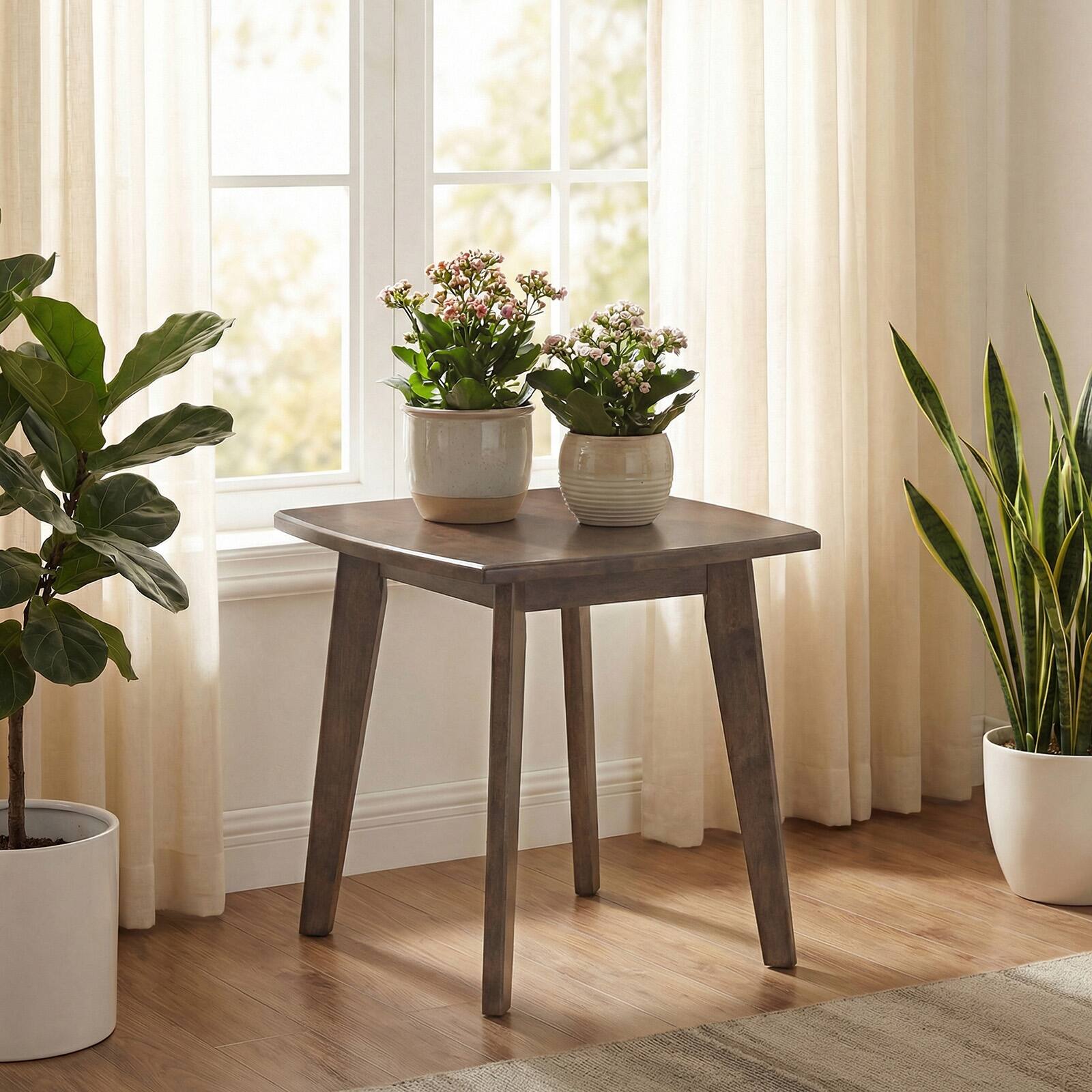 Alt View 4. Gymax - Gymax 2PCS Solid Wood Side Table w/Thickened Top & Curved Edge for Living Room Bedroom - Brown.