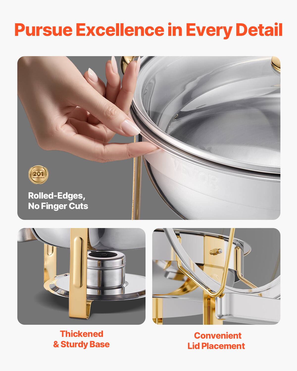 Pursue Excellence in Every Detail

201 / 1 Rolled-Edges, No Finger Cuts

Thickened & Sturdy Base

Convenient Lid Placement