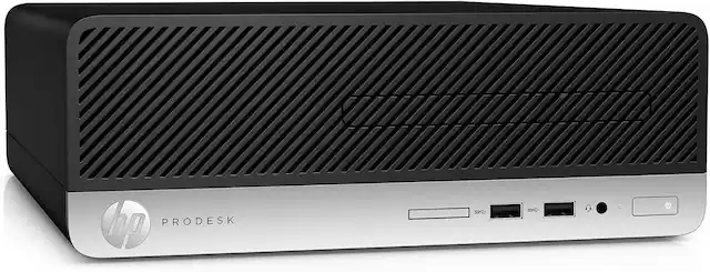 Front. HP - ProDesk 400 G5 SFF Intel Core i3-8100 3.6 GHz 8GB DDR4 128GB SSD Intel UHD Graphics 630 Windows 11 Pro Education Desktop - Black.