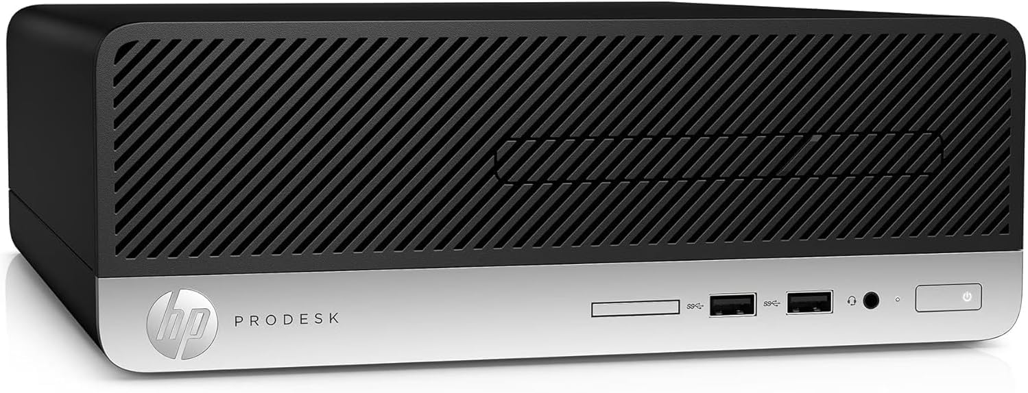 Left. HP - HP ProDesk 400 G5 SFF Desktop Computer, Intel Core i5-8500 up to 4.1GHz, 16G DDR4, 256G SSD, WiFi, BT, Windows 11 Pro - Black.
