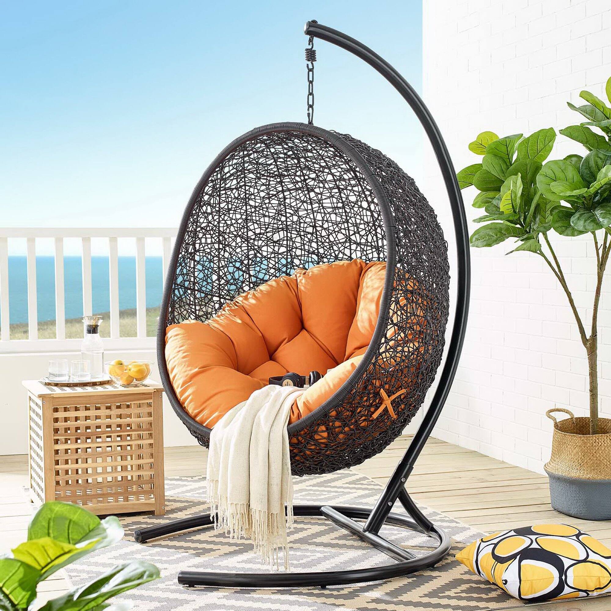 Alt View 2. Modway - Encase Swing Outdoor Patio Lounge Chair by Modway - Orange.