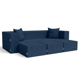 Jaxx - Zipline Convertible Sleeper Sofa & Three Ottomans/California King-Size Bed, Textured Microvelvet - Indigo