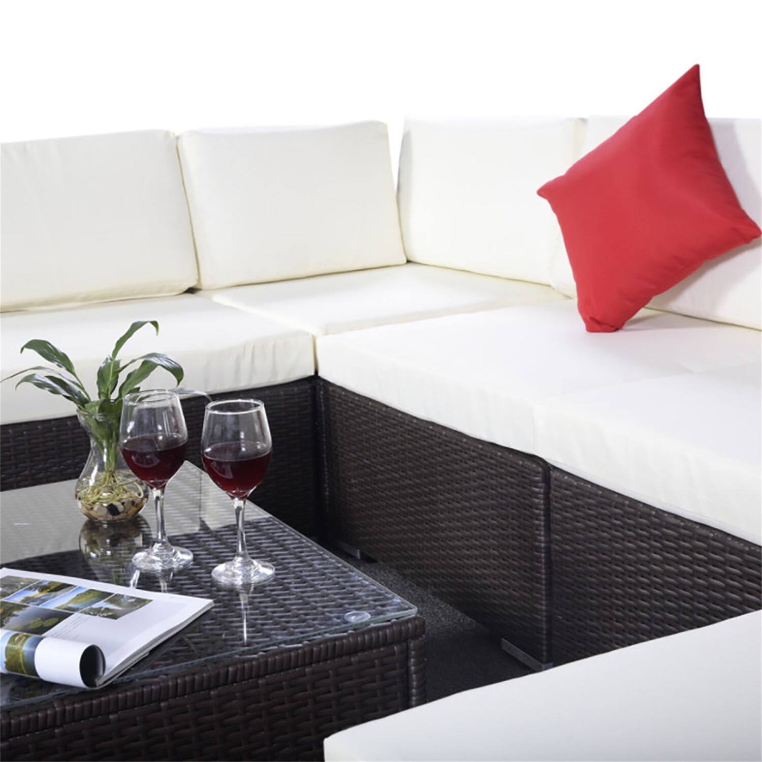 Alt View 3. Kadyn - 7 Pcs Outdoor Patio Furniture Set Modular Patio Set Wicker Outdoor Sectional Sofa Set Rattan Patio Conversation Sets wit - Black.