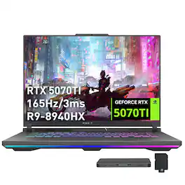 ASUS - ROG Strix G16 16" 165Hz Gaming Laptop,AMD Ryzen 9 8940HX,16GB RAM,1TB SSD+1TB Dock Set,RTX 5070 Ti,Win 11 Pro - Gray