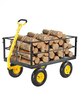 VEVOR - 1400 Lbs Steel Garden Cart, Heavy Duty Pullable Garden Wagon Yard Cart, 2 in 1 Outdoor Metal Utility Wagon Yard Trailer - Yellow;Black