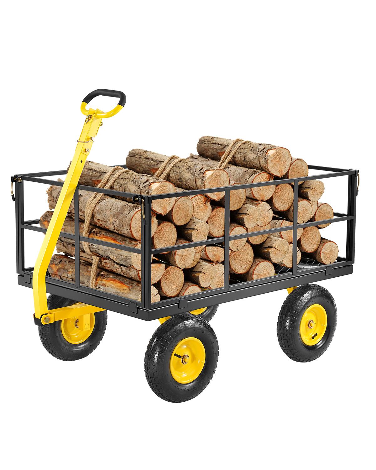 VEVOR - 1400 Lbs Steel Garden Cart, Heavy Duty Pullable Garden Wagon Yard Cart, 2 in 1 Outdoor Metal Utility Wagon Yard Trailer - Yellow;Black