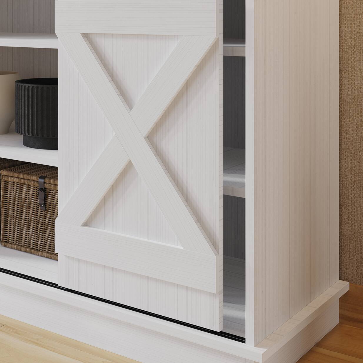 Alt View 4. ChaletPosh - Vintage-Inspired TV Stand Console with Sliding Barn Doors, White - White.