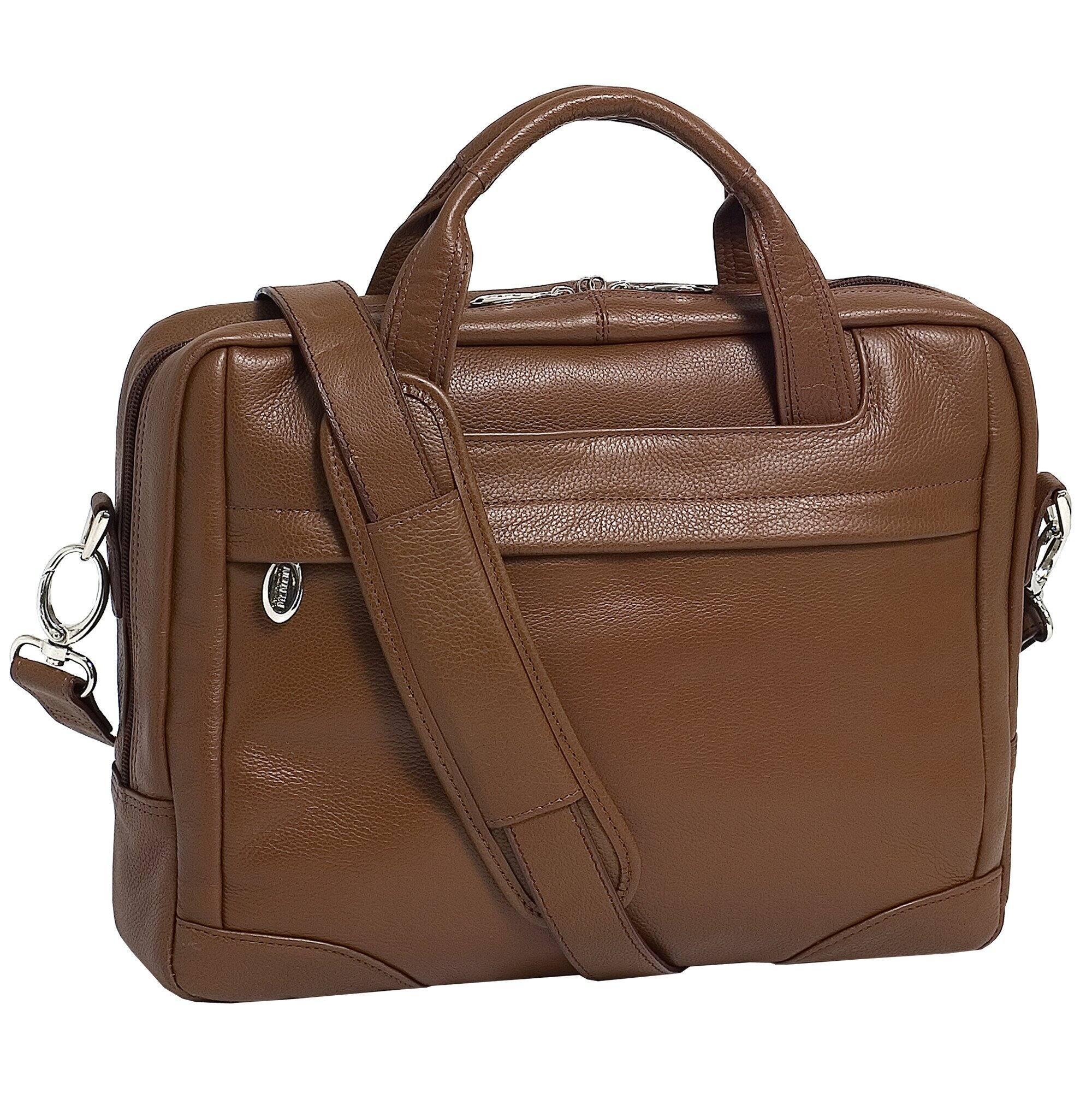 Front. McKleinUSA - Leather Laptop Brief Bronzeville Medium 15.4-inch Padded Sleeve Organizer File Pocket Adjustable Shoulder Strap - Brown.